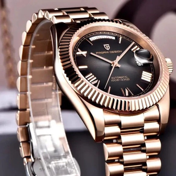 Pagani Design DD40 PD1783 Men's Watch Presidential Day-date Automatic Black Gold - Picture 3 of 4